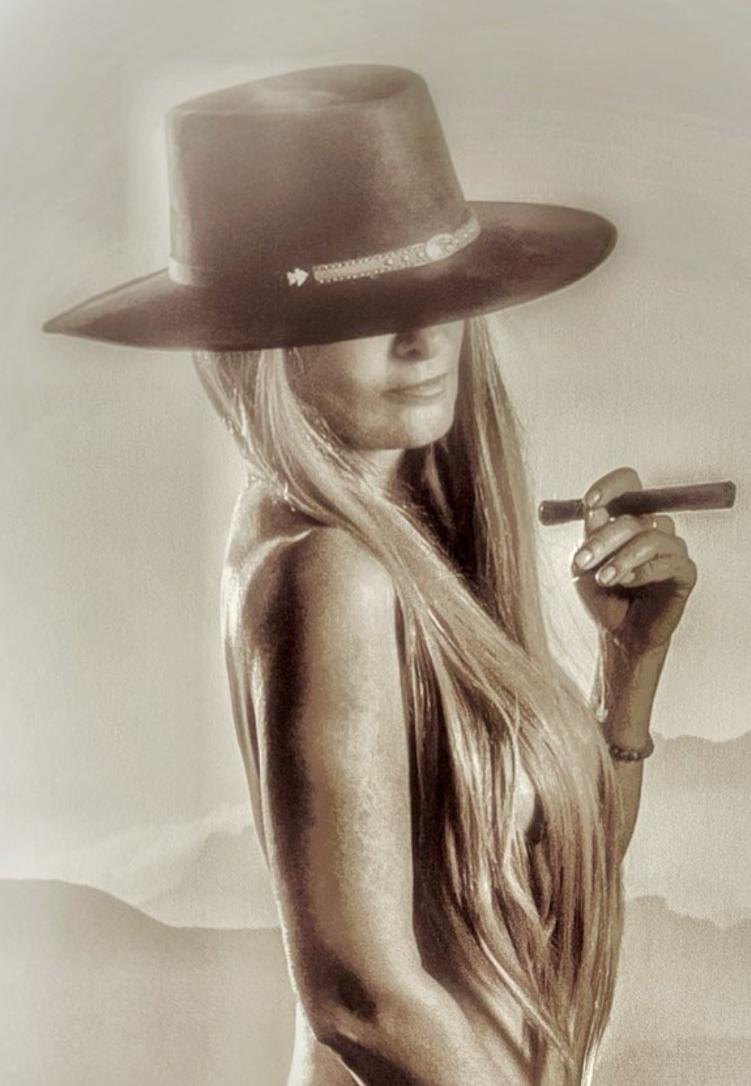 Lady on a Horse - Founder of Balboa Island Cigar Co. enjoying a premium cigar